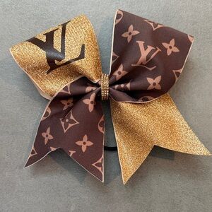 Monogram Brown & Gold Bow Hair Tie